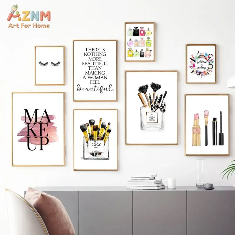 Beauty Of Makeup Quotes - AZNM Affiche Murale en Toile Rose