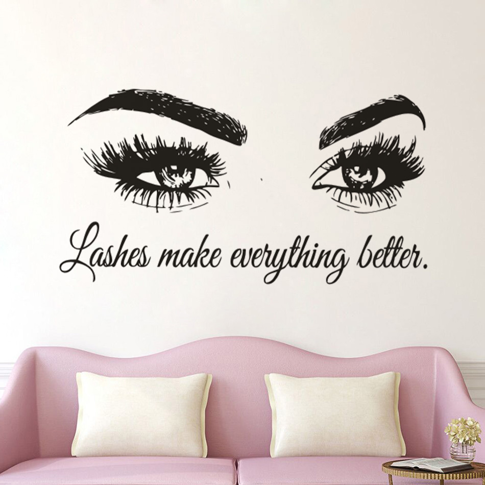 Beauty Of Makeup Quotes - Autocollant Mural en Vinyle avec Cils,